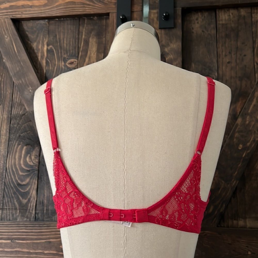 Vintage Victoria’s Secret Angel signature lined demi  red bra 34B - Picture 5 of 12